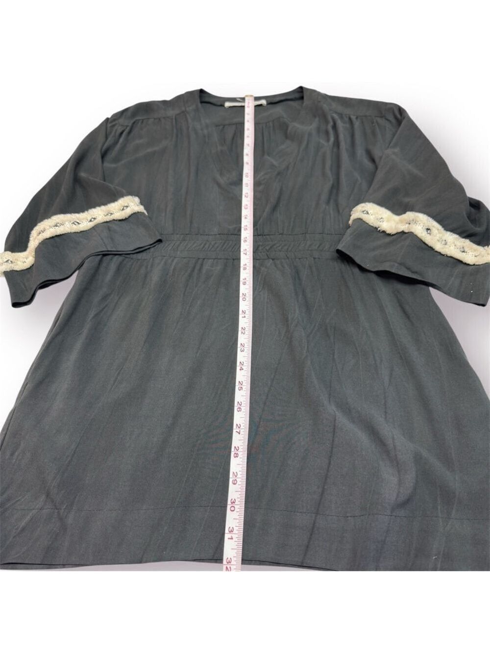 Stillwater Raye Mini Dress Charcoal Cream Fringe Medium NWT - Picture 7 of 12